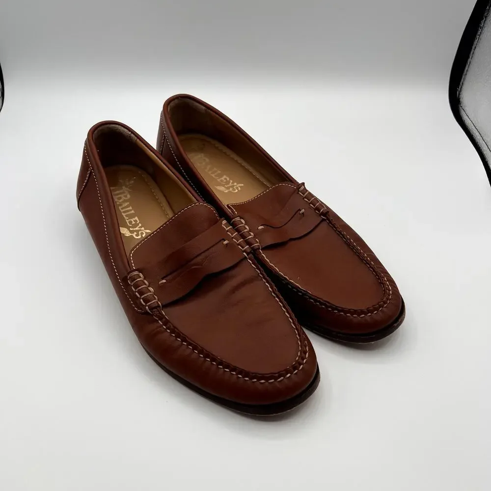 BAILEY'S Brown Leather Penny Loafers Mens Shoes